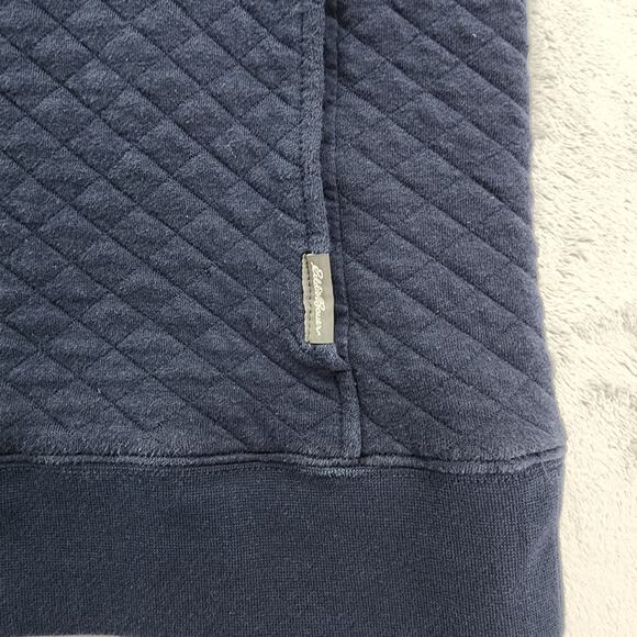 Eddie Bauer Sweater Mens L Blue Midweight Quarter Snap Mock Quilted Pullover - Picture 2 of 9